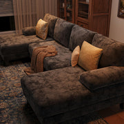 TROMIRY Sectional Couches for Living Room | 112 Inch U-Shaped Sectional Couch | 4 Seat Sofa Set with Double Chaise for Apartment | Dark Grey Chenille