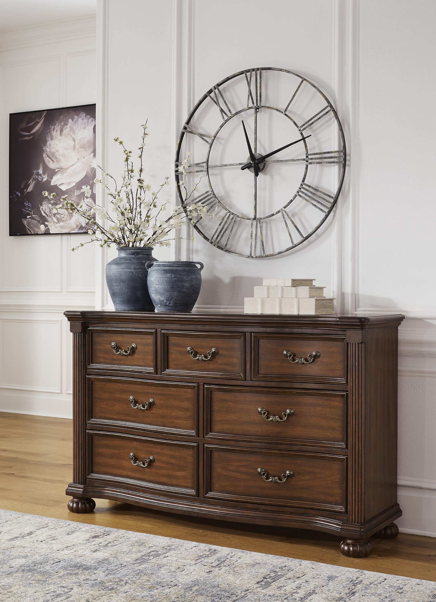 Signature Design by Ashley Lavinton Traditional Dresser with 7 Smooth-Gliding Drawers and Felt-Lined Top Drawer for Bedroom, Dark Brown, 60' W x 18.63' D x 37.5' H