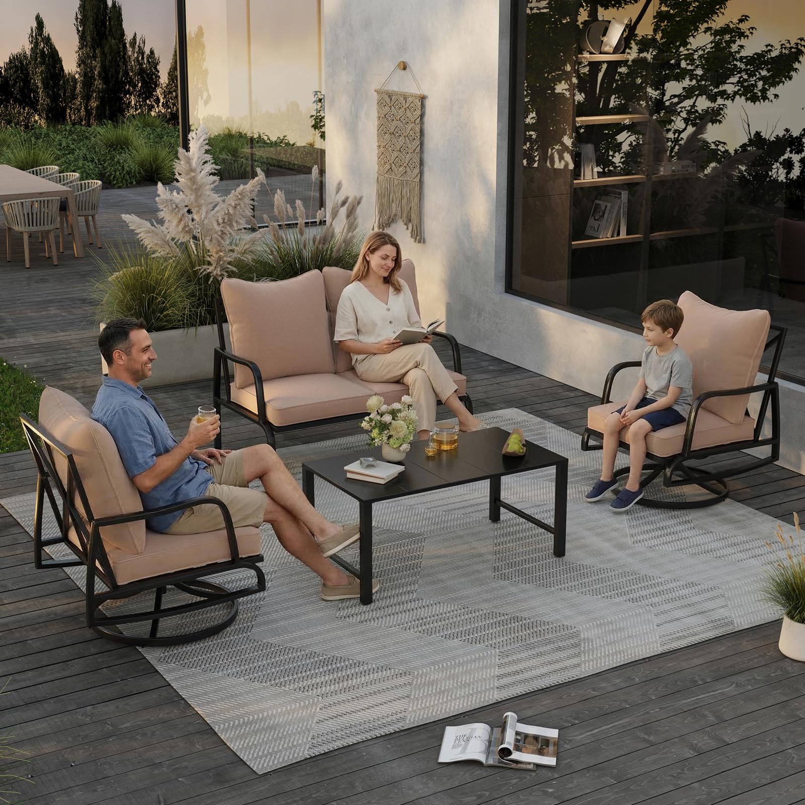 Outdoor Patio Conversation Set with Swivel Chairs & Coffee Table