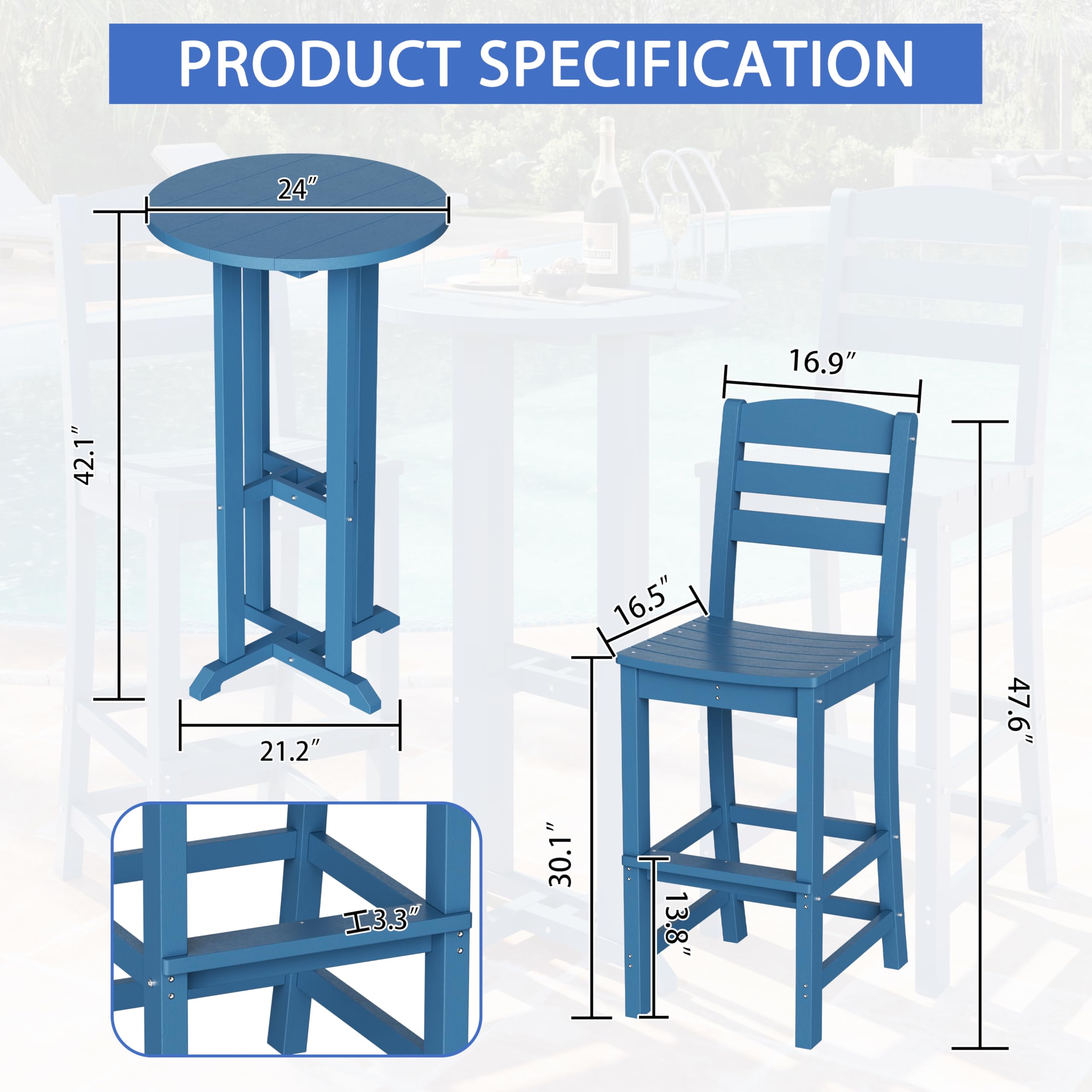 3-Piece Outdoor High-Top Bar Set with Adirondack Chairs