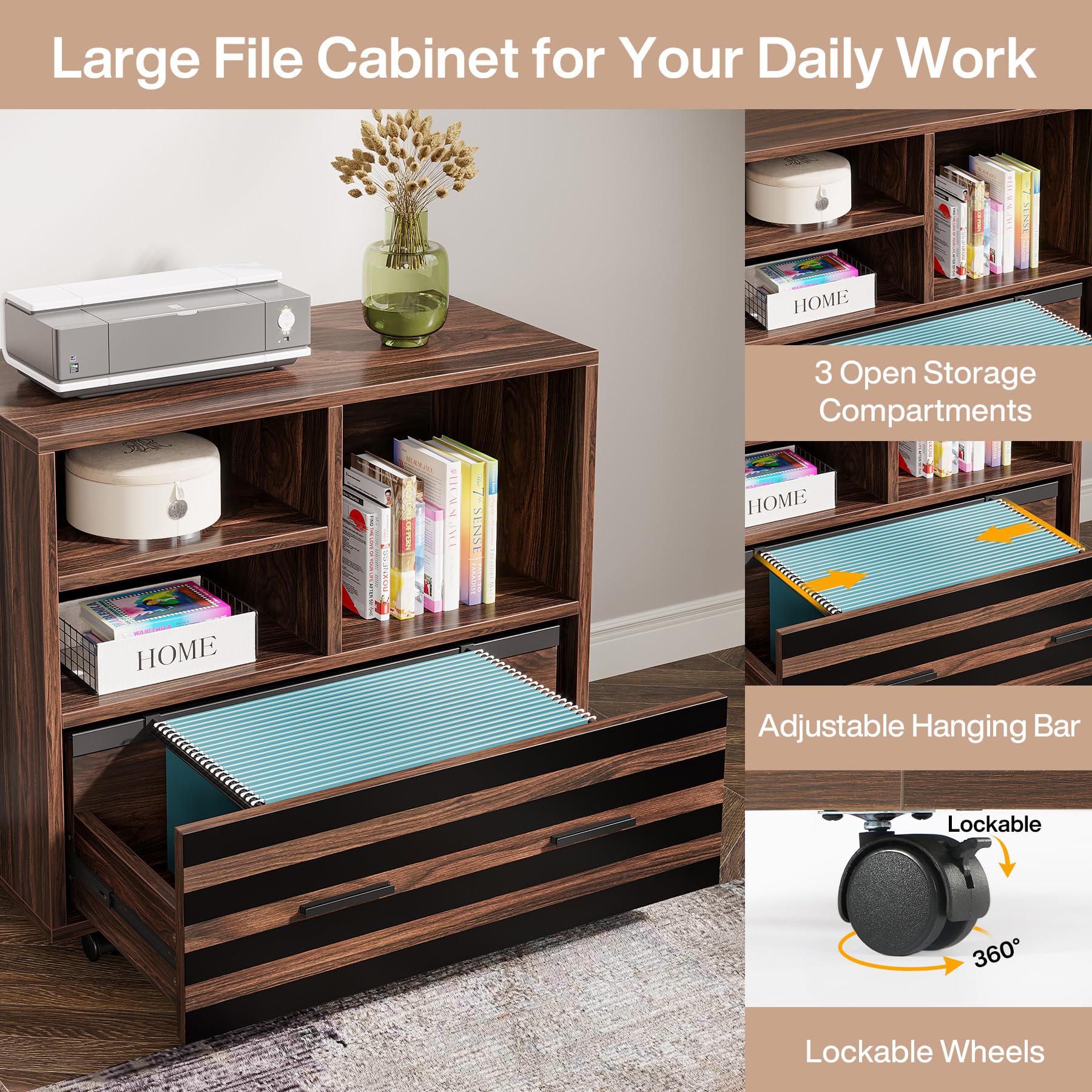 L-Shaped Executive Desk with Mobile File Cabinet