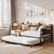 IDEALHOUSE Twin Daybed with Trundle Bed, Charging Station and LED Light