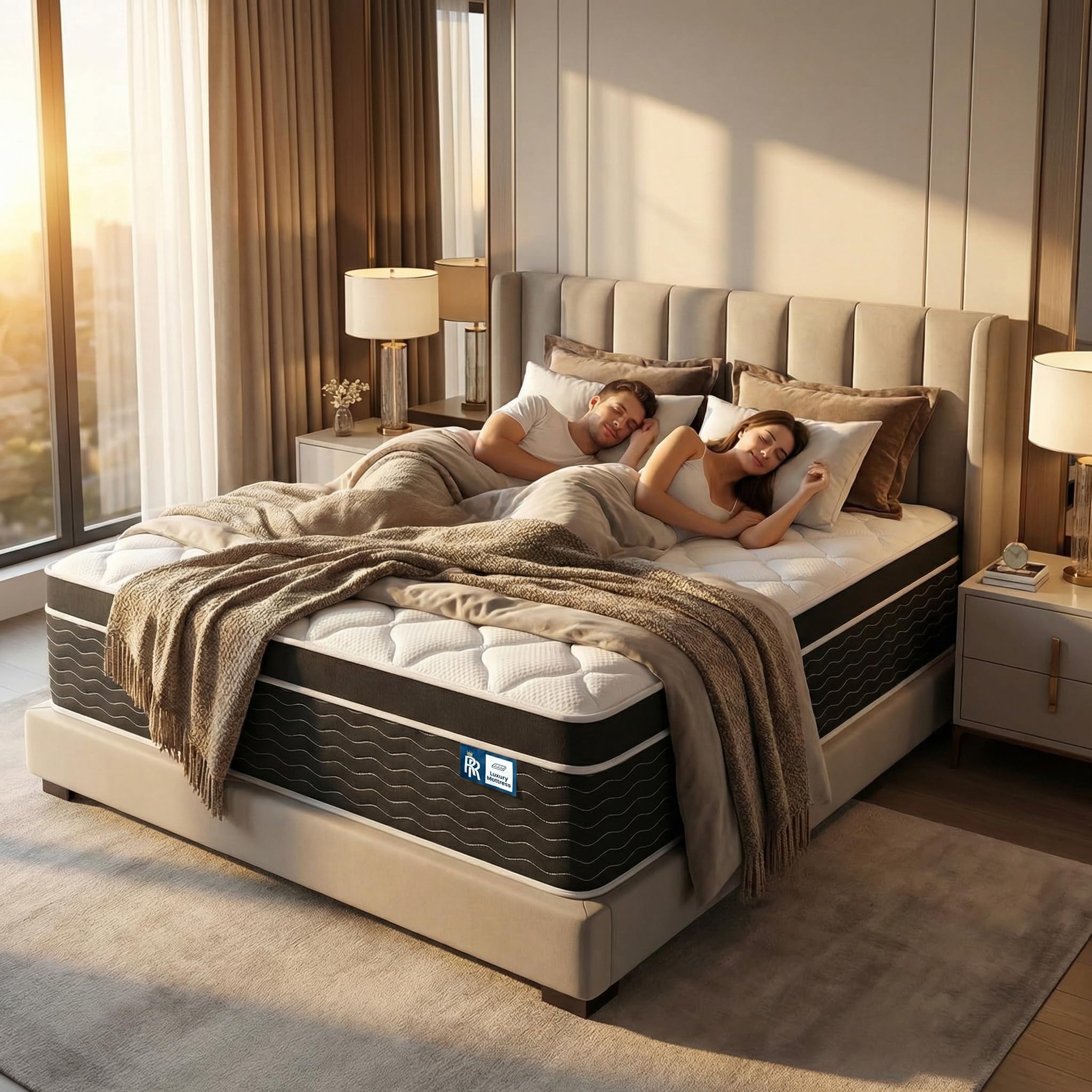 Ruoysun Luxury Queen Mattress 14 Inch, Hybrid Firm Mattress Queen Size in a Box, 7-Zones& Extra Edge Support, Cooling Gel Memory Foam& Pocket Spring, Motion Isolation, Pressure Relief, Fiberglass-Free
