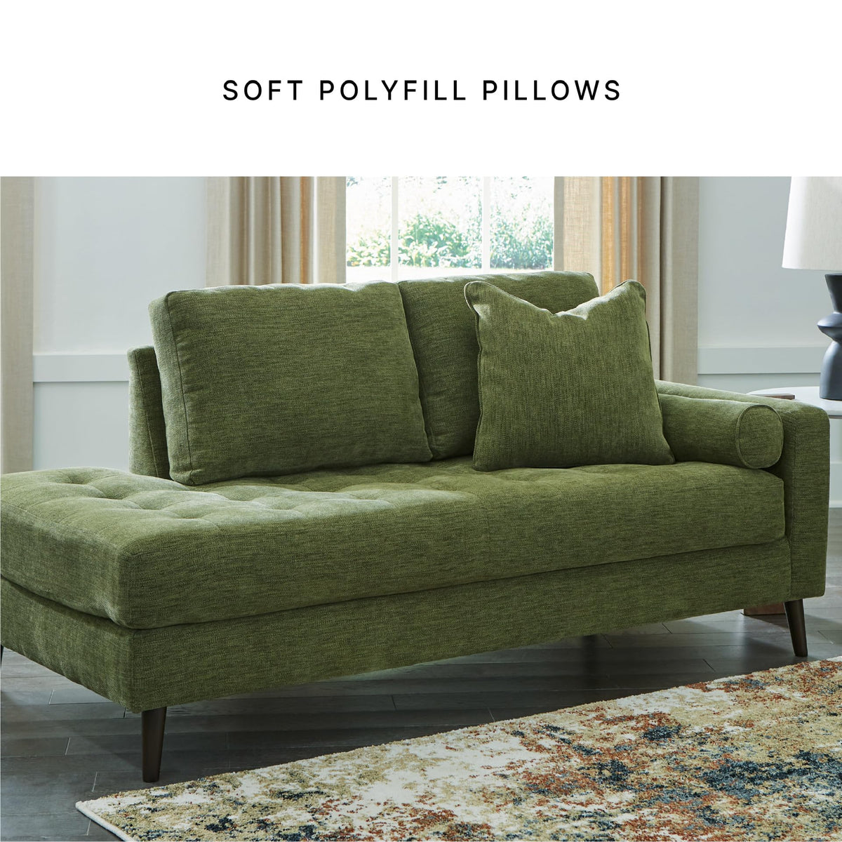 Signature Design by Ashley Bixler Mid-Century Modern Tufted Right-arm Facing Corner Chaise Lounge, Green