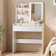 Memobarco White Small Makeup Vanity Desk with Drawer & Storage Shelves