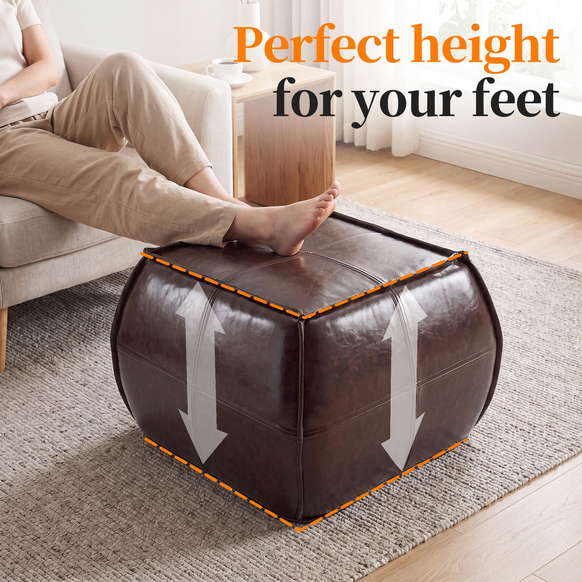 Square PU Leather Pouf Ottoman