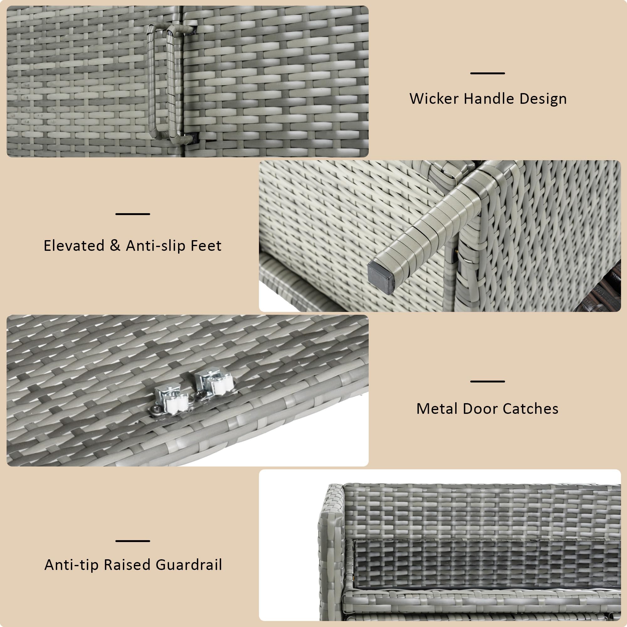 Merax 53.2" Patio Wicker Storage Cabinet, Outdoor Waterproof Patio Bar Table with Drawer and Shelves, Wicker Buffet Cabinet Sideboard for Poolside and Backyard, Gray