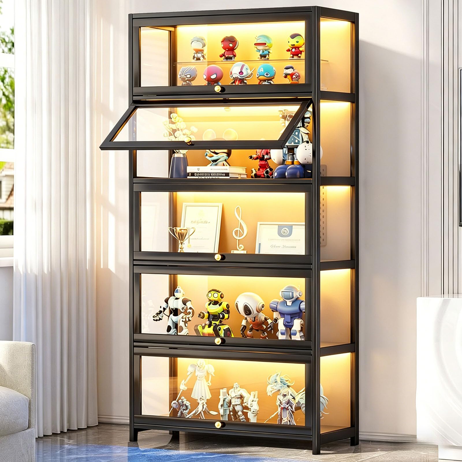 5-Tier Display Cabinet with Acrylic Glass Doors