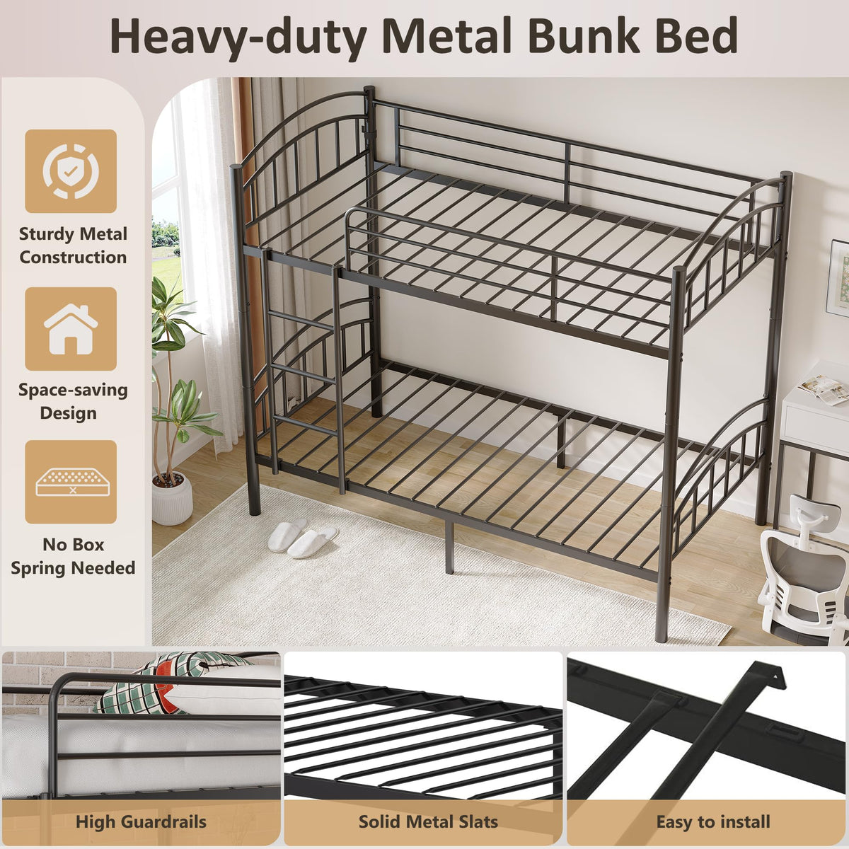 Convertible Twin Metal Bunk Bed