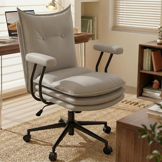 Mid-Back Leather Office Chair with Triple-Layer Seat