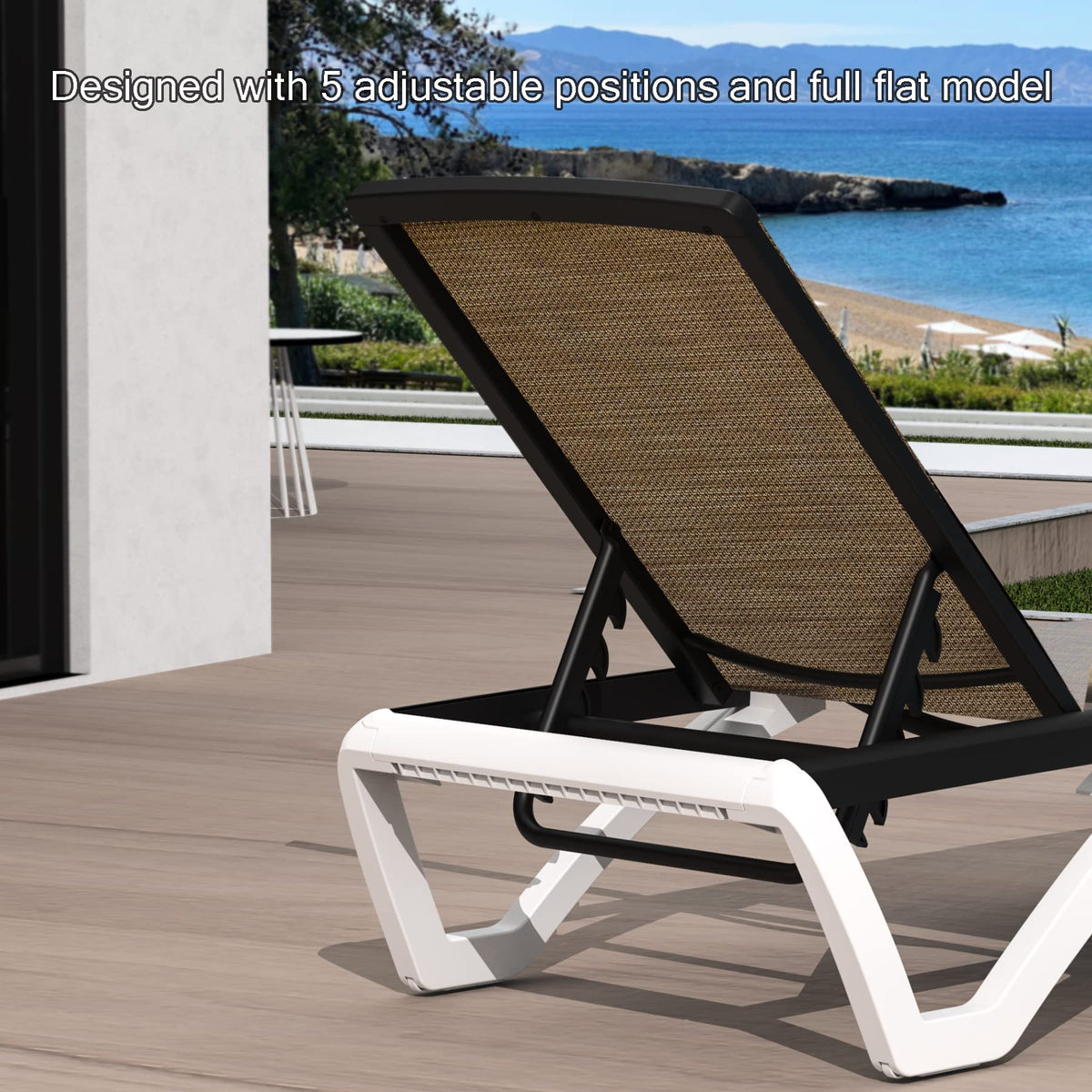 Domi Patio Chaise Lounge Outdoor Aluminum Polypropylene With Adjustable Backrest - for Beach, Yard, Balcony, Poolside Sunbathing (1 Brown Chair)