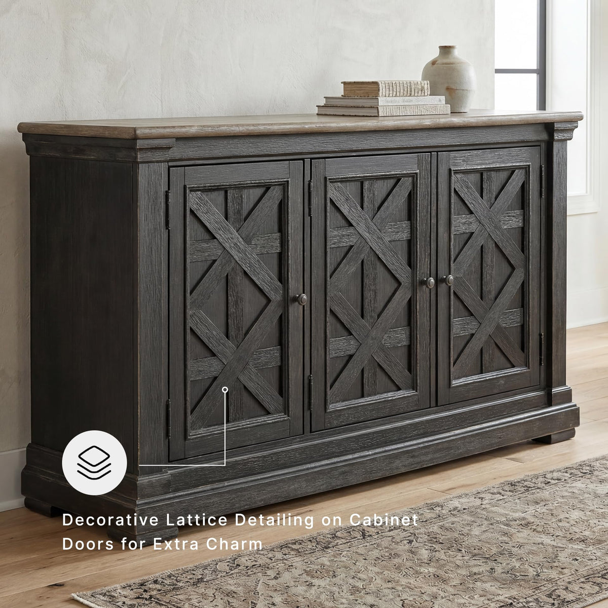Signature Design by Ashley Farmhouse Sideboard Buffet Cabinet, Black/Gray