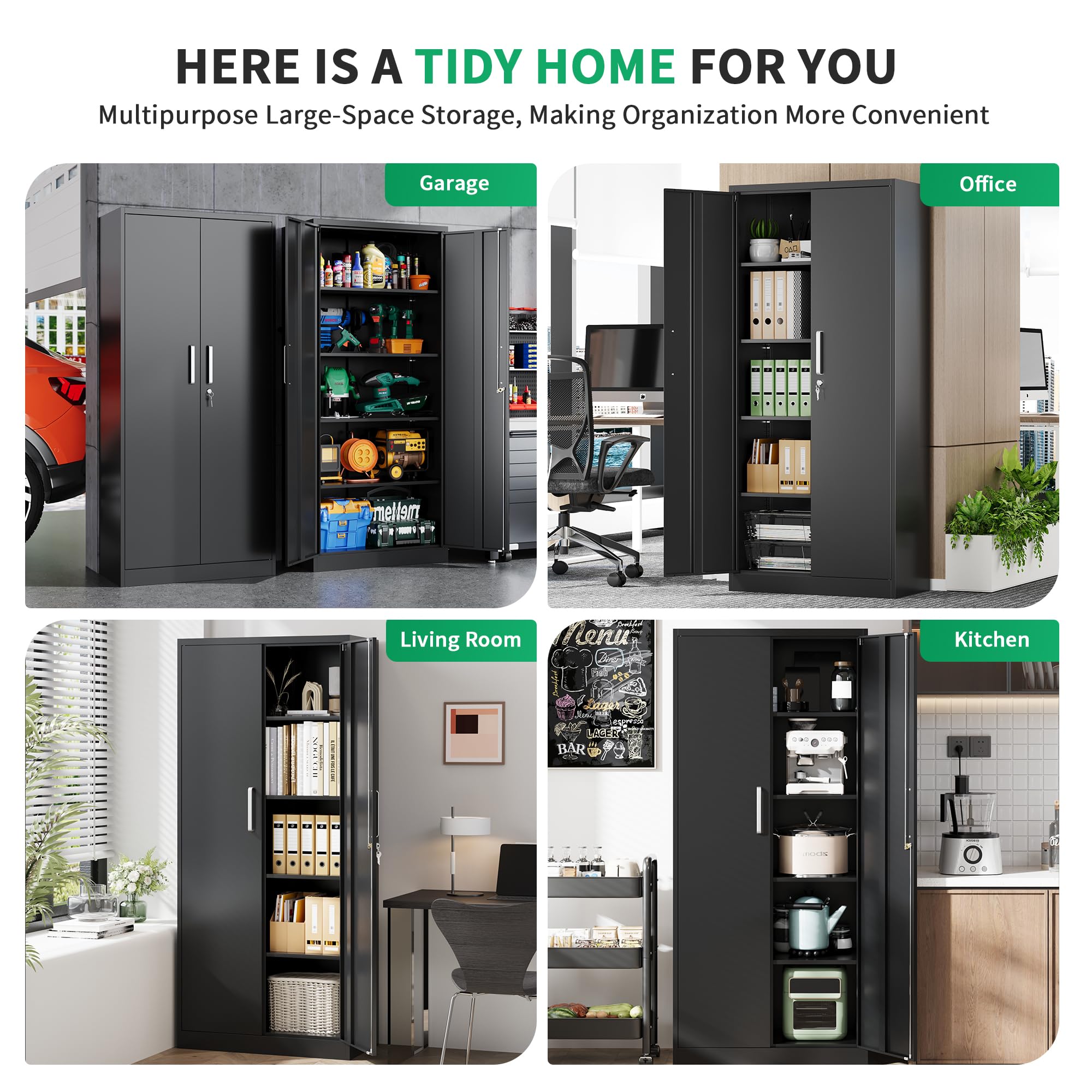Metal Storage Cabinet with Doors & Adjustable Shelves