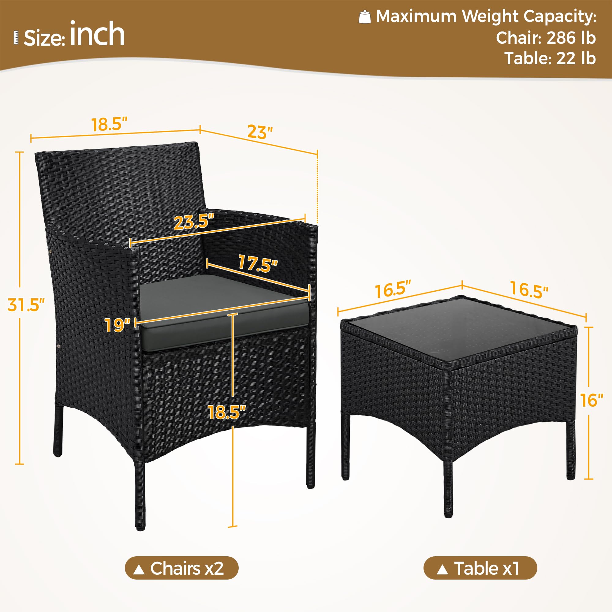 3-Piece Outdoor PE Rattan Conversation Set