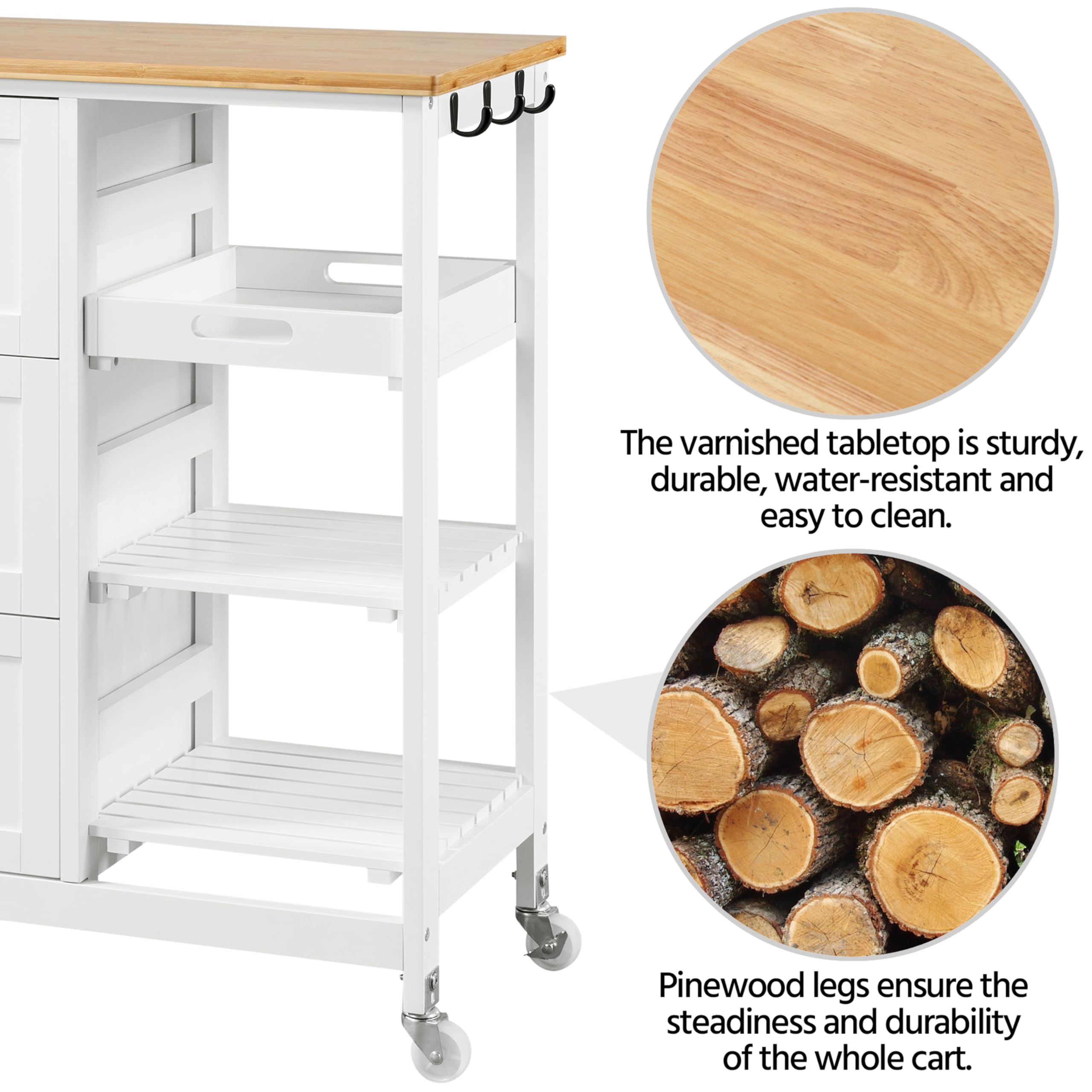 Rolling Kitchen Island Cart with Storage