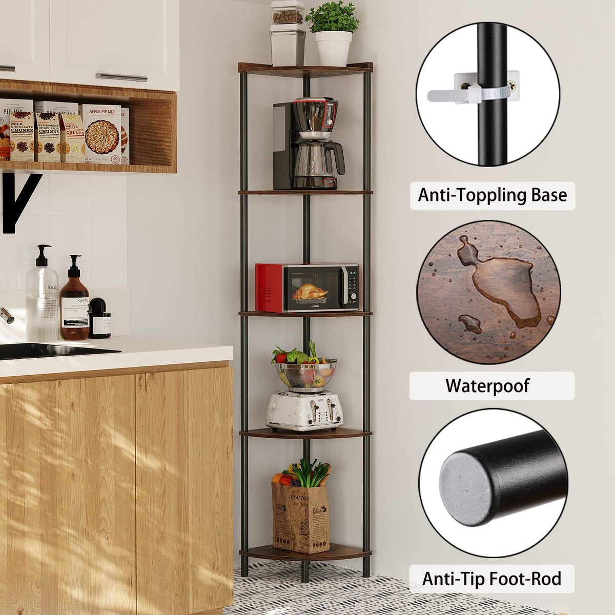 SUNMORY 5 Tier Corner Shelf, 65" Tall Corner Shelves for Living Room Decor