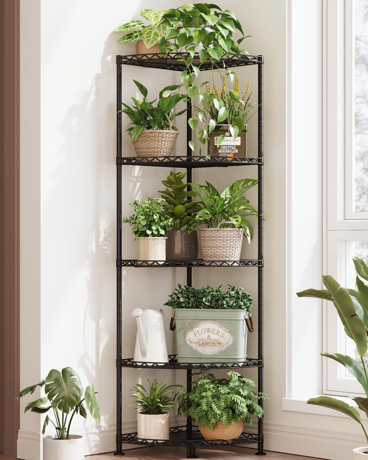 Bamworld Corner Shelf 5 Tier Stand, Black