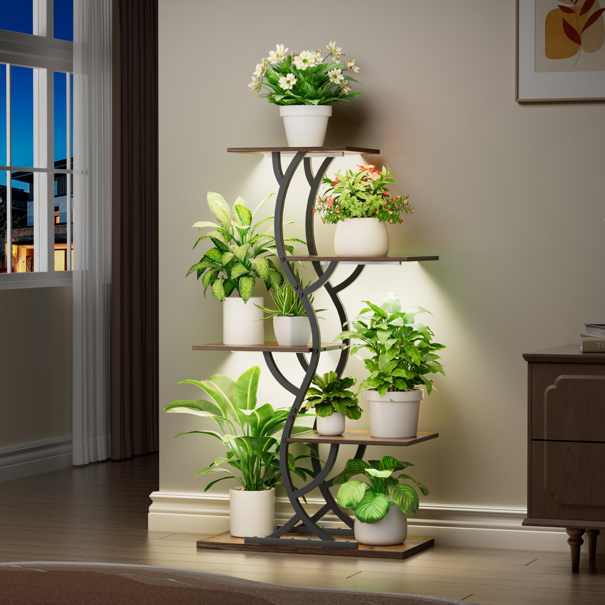 5-Tier Corner Plant Stand with Grow Lights