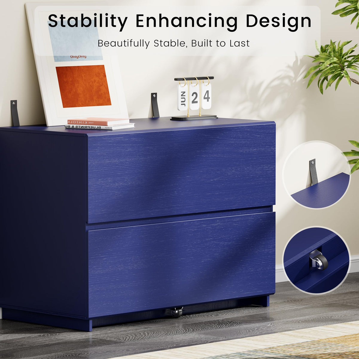 ModernMate 31.5" Lateral Wood Filing Cabinet with 2 Large Drawers, Blue