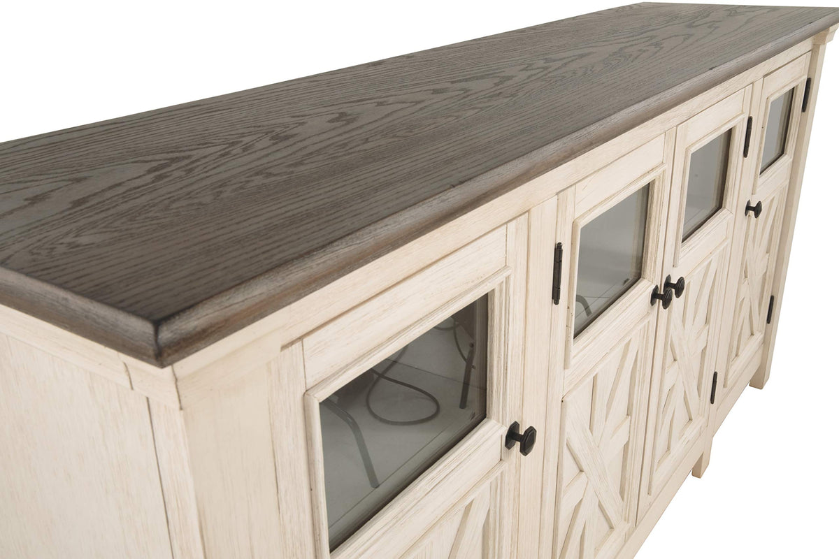 Signature Design by Ashley TV Stand, 74" Farmhouse, White/Weathered Gray
