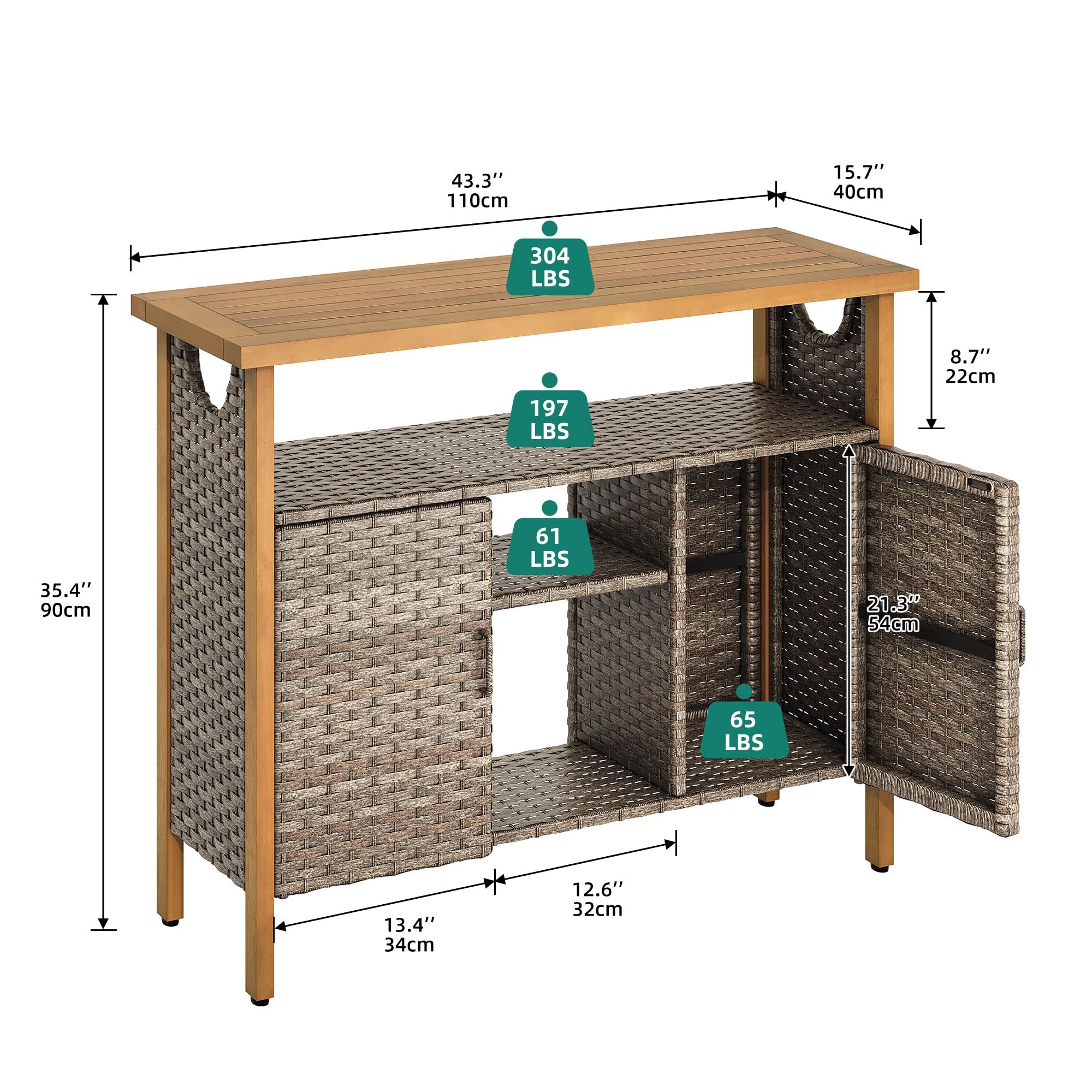 Outdoor Wicker Storage Cabinet with Adjustable Shelves