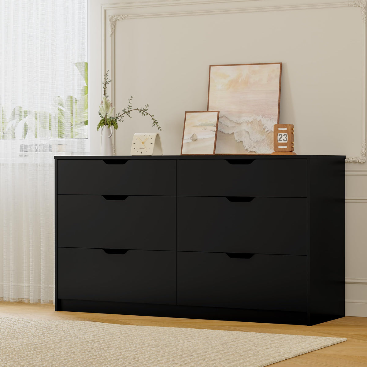 Furmax Dresser for Bedroom with 6 Drawers, 47.2" Modern Dressers, Black