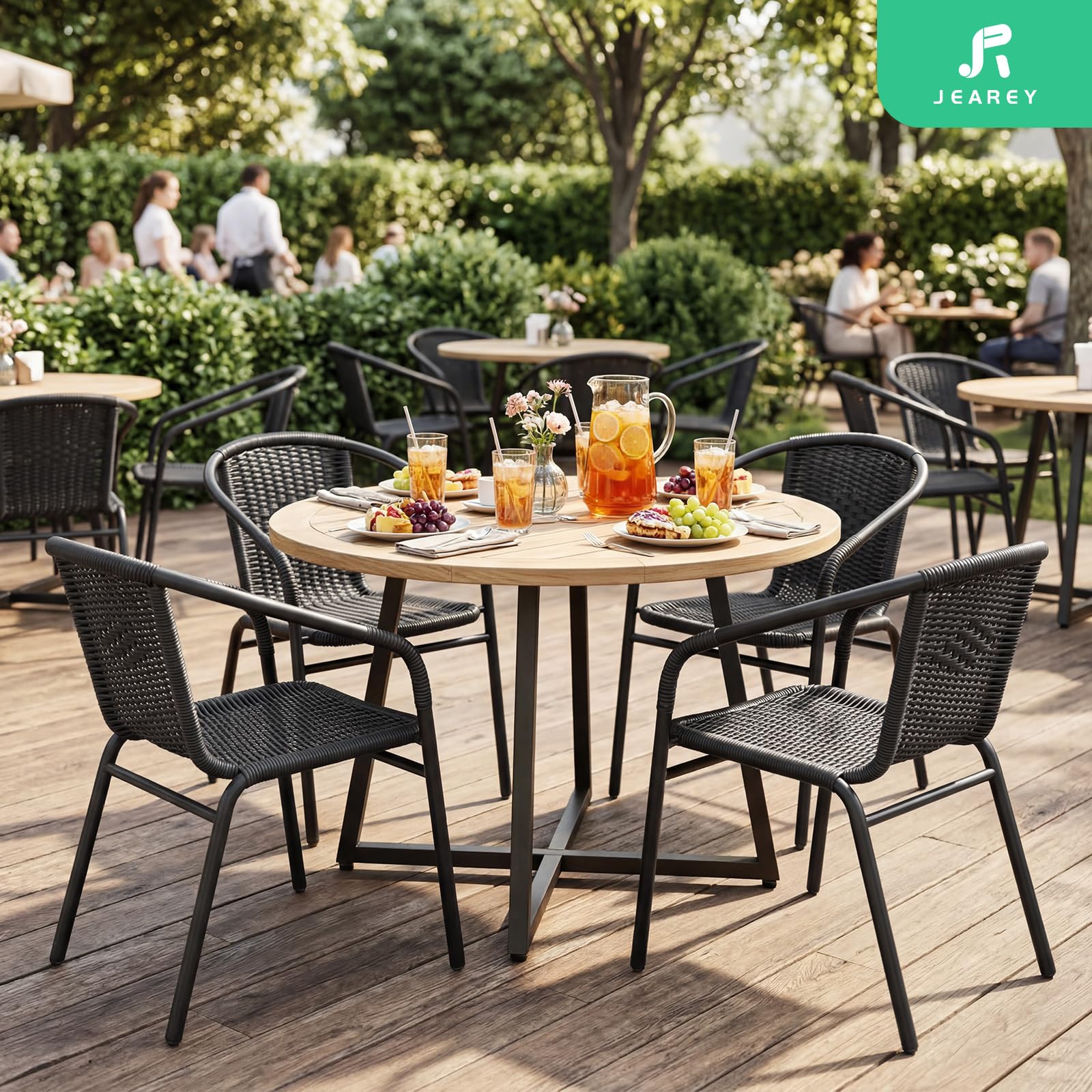 JEAREY Outdoor Patio Rattan Dining Chairs Set of 4, All Weather Stackable Dining Chairs for Garden, Lawn, Restaurant, Black
