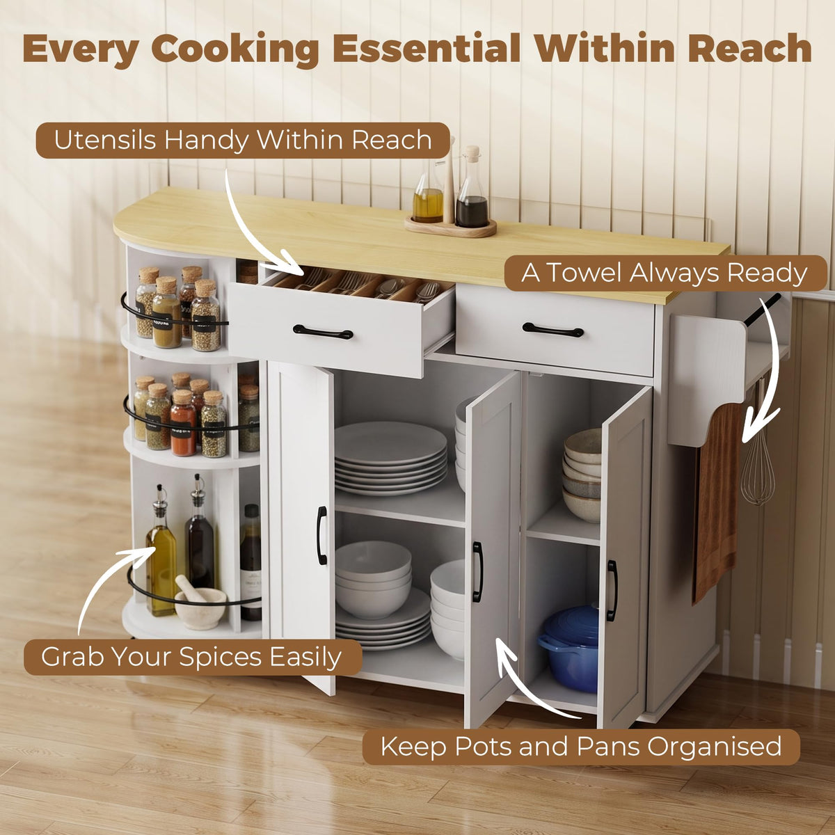 White Rolling Kitchen Island