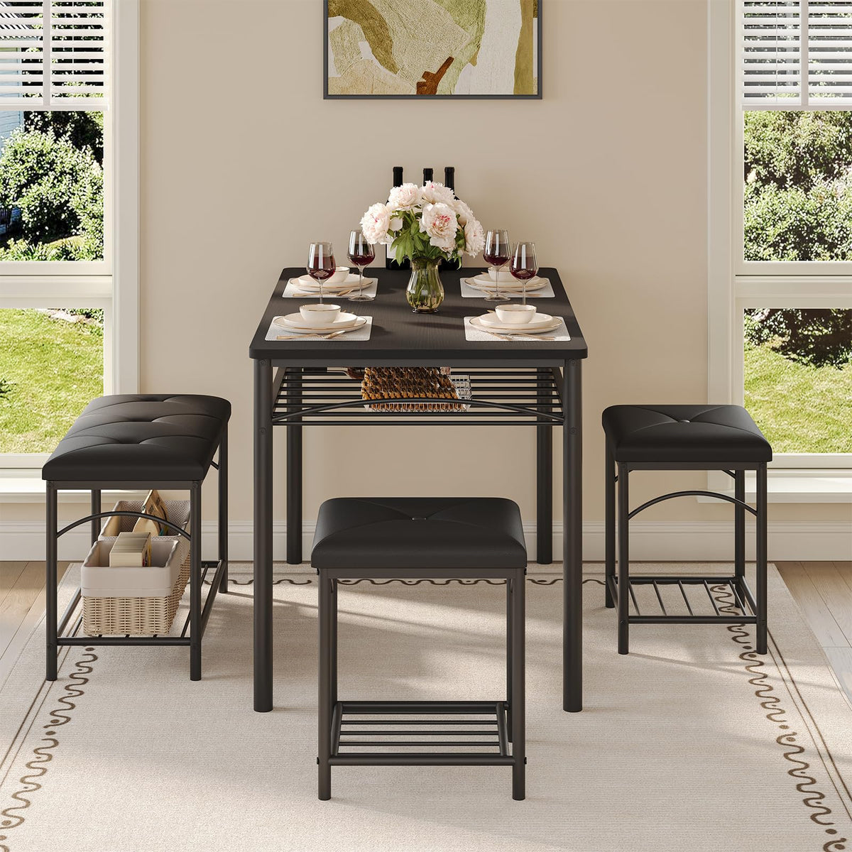Dining Table Set with Bench & 2 Stools