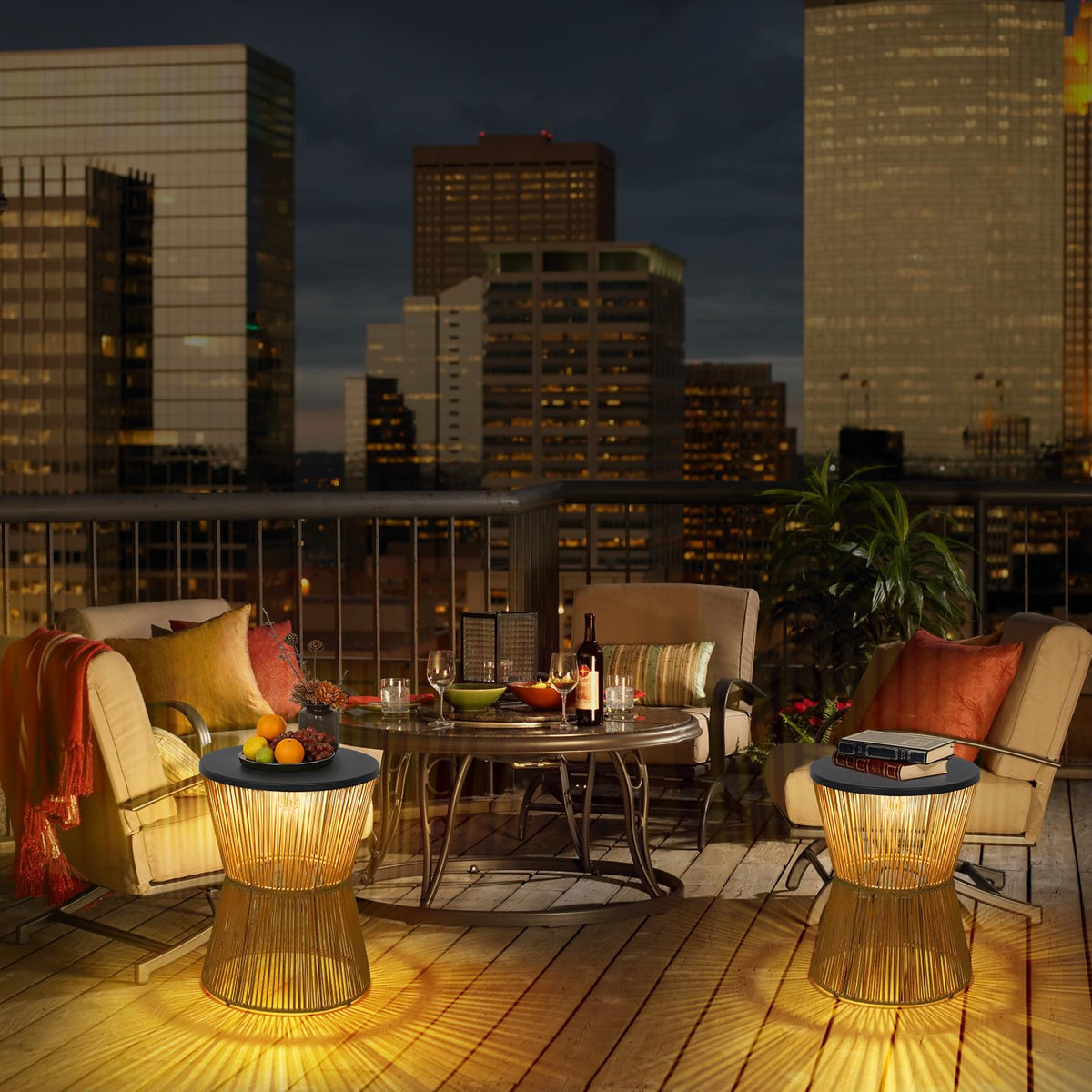 Solar Rattan Side Tables, Set of 2