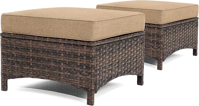 Wicker Patio Ottoman Set of 2