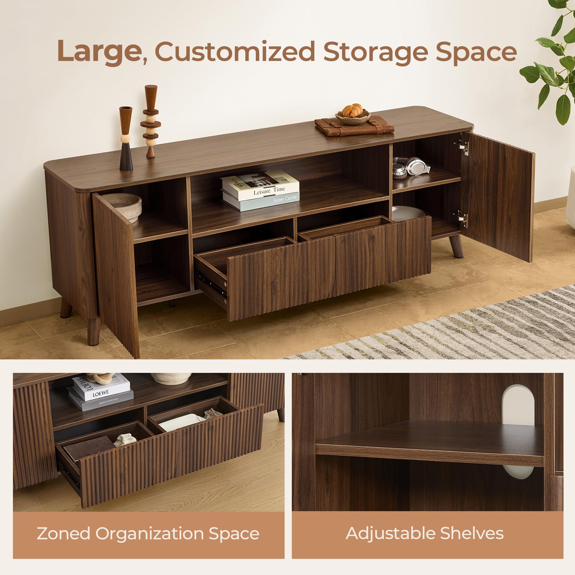 Mid-Century Modern TV Stand for 80" TVs with Storage