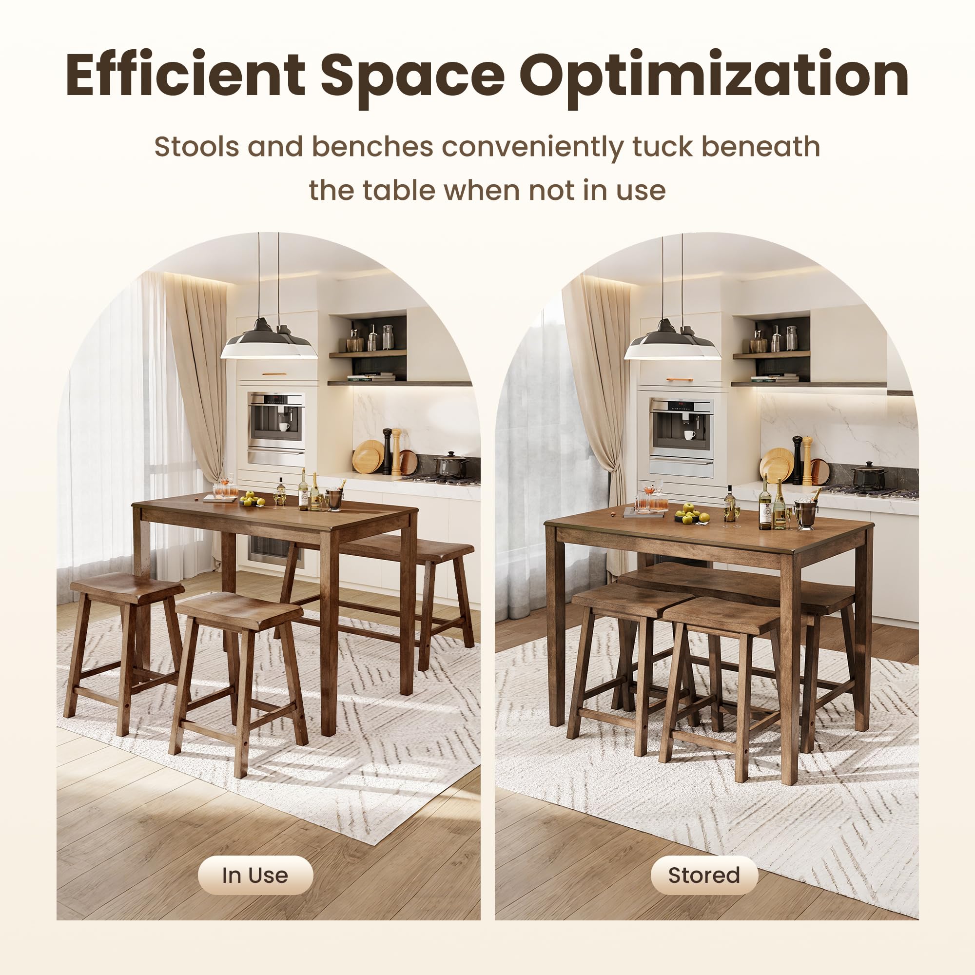 Counter Height Farmhouse Dining Table Set for 4