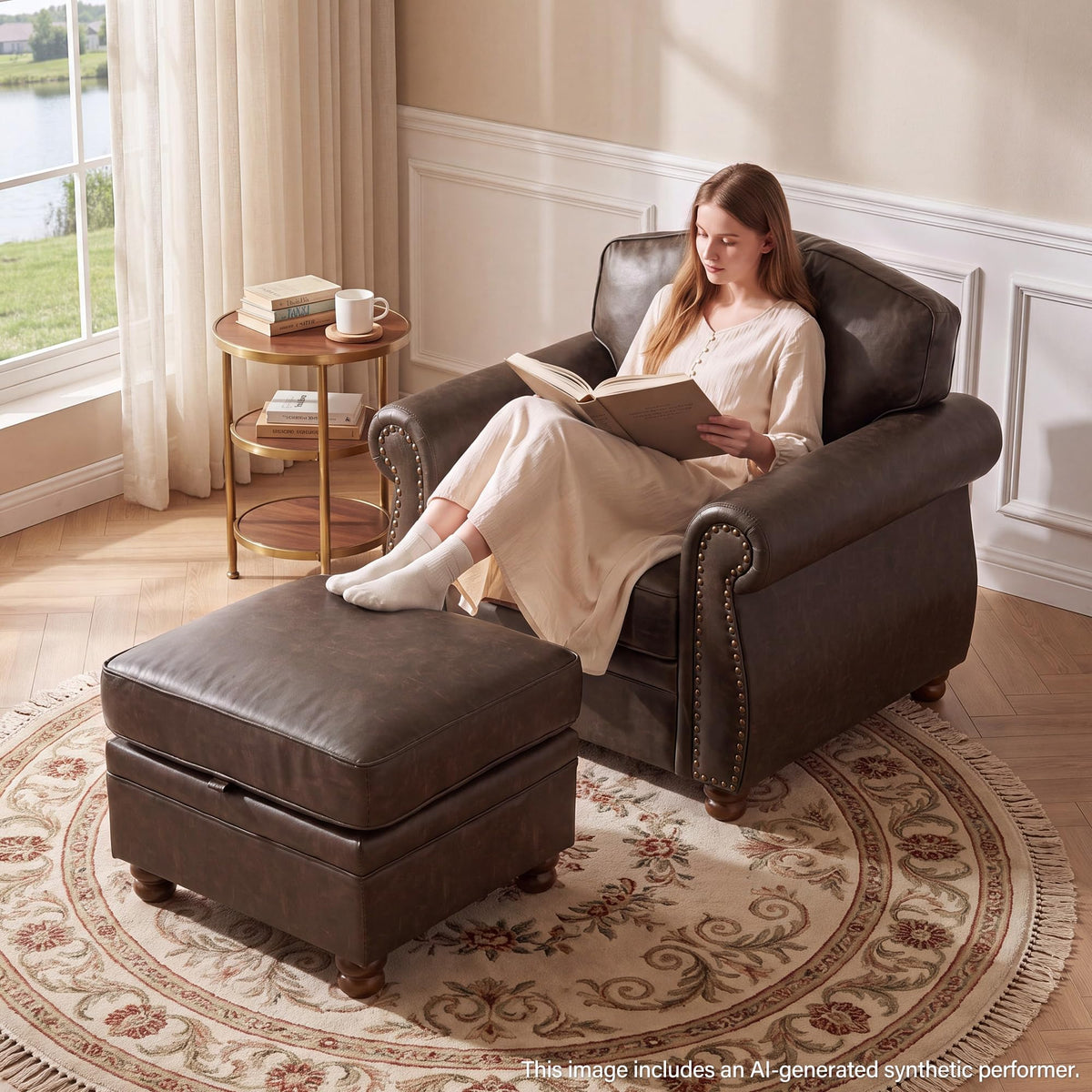 Square Faux Leather Storage Ottoman