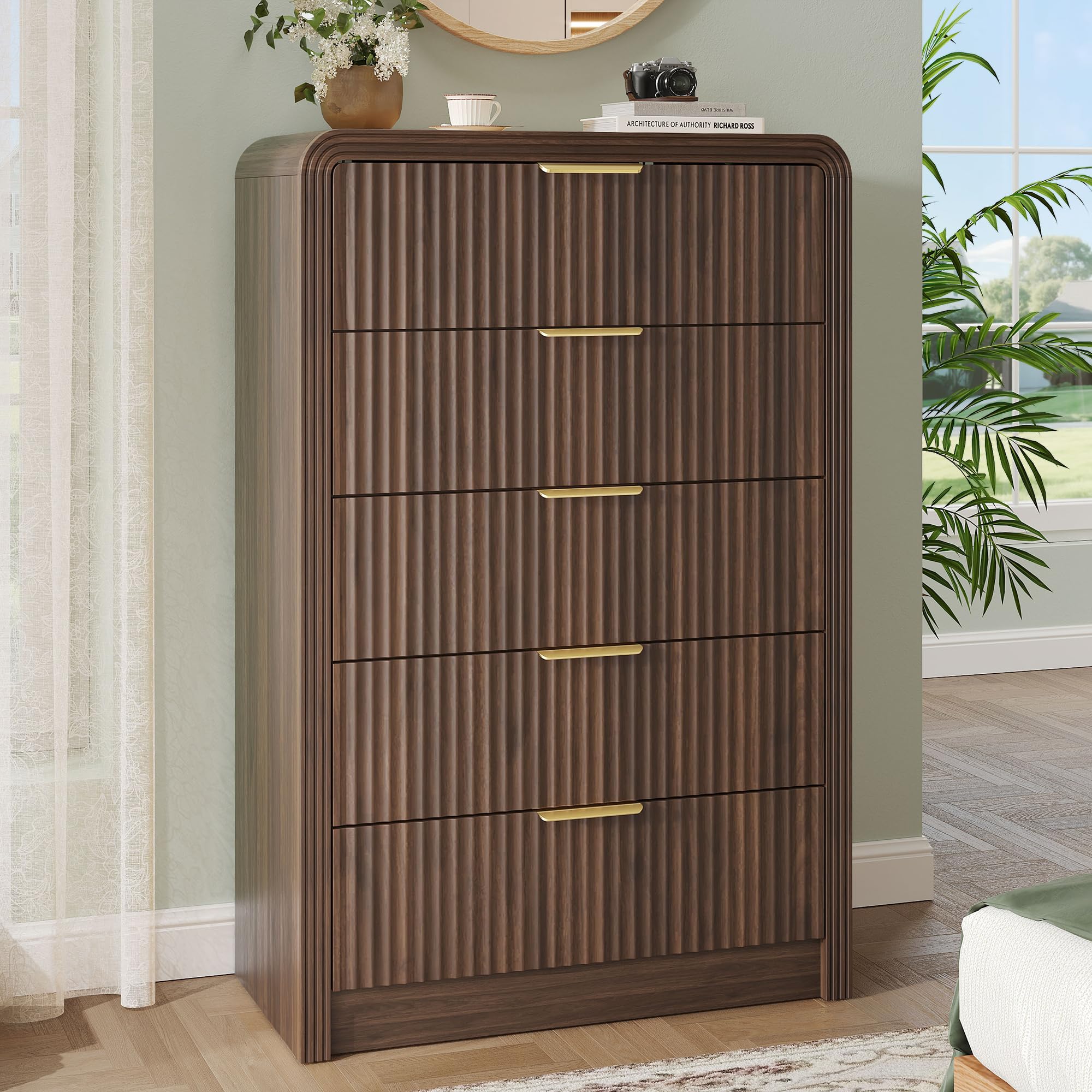 5-Drawer Fluted Dresser with Metal Handles