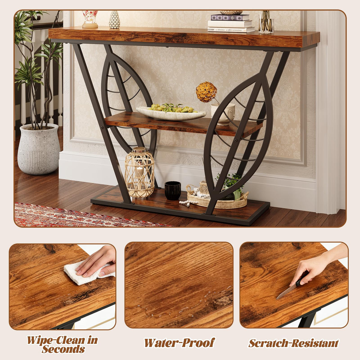 3-Tier Leaf Console Table