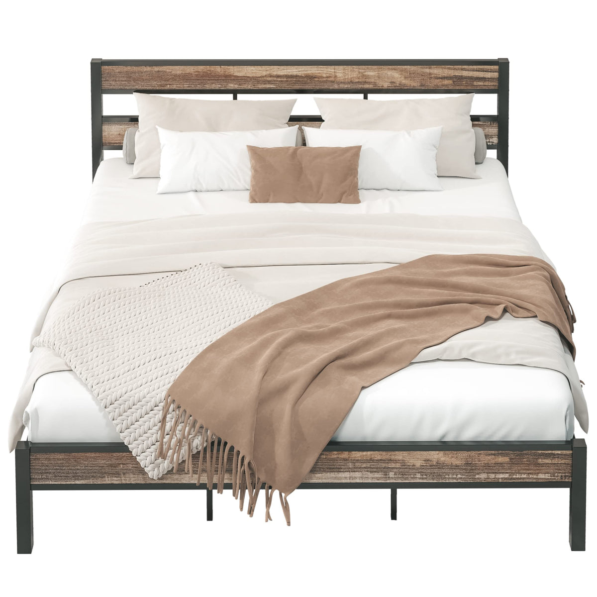 LIKIMIO California King Bed Frame wtih Headboard, Rustic Brown