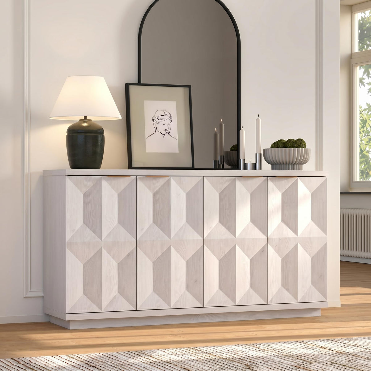 White Oak Geometric Sideboard