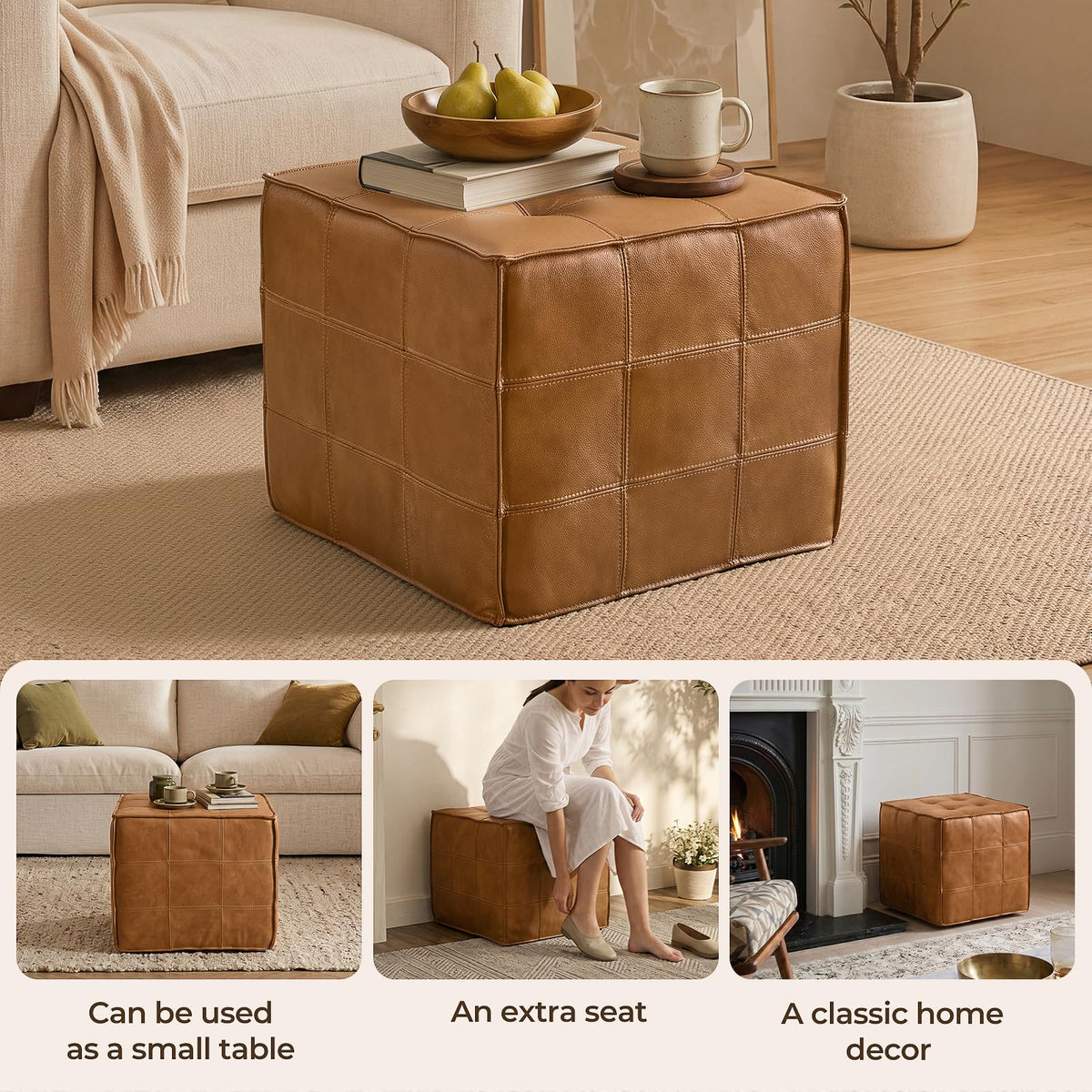 Square Leather Ottoman