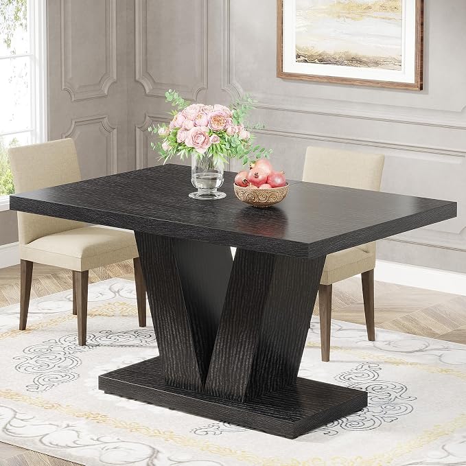 White & Brown Pedestal Dining Table
