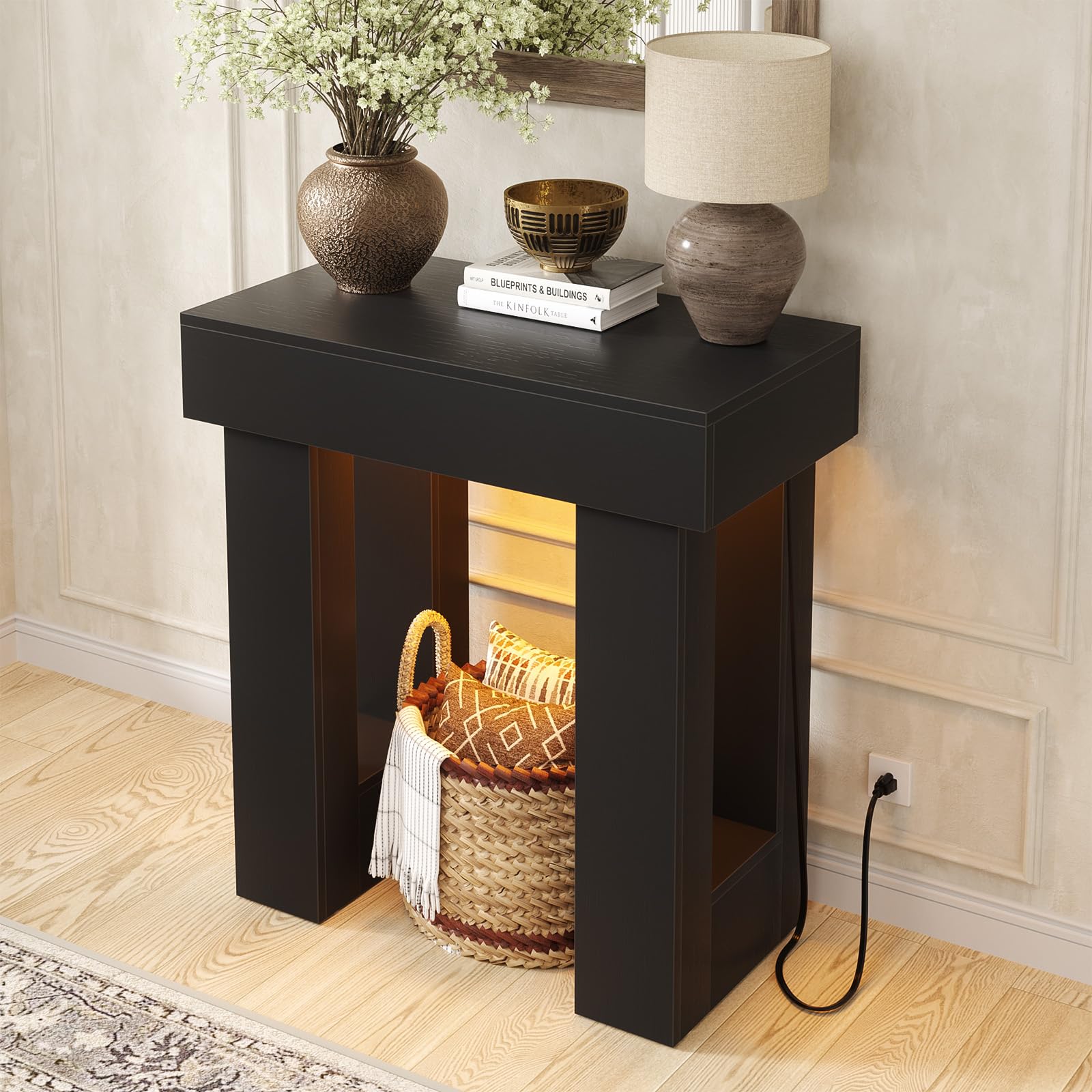 Unikito 32" Entryway Table with Socket and Sensor Light, Narrow Console Table with Storage Behind Couch, Farmhouse Entryway Table for Hallway, Behind the Couch, Living Room, Foyer