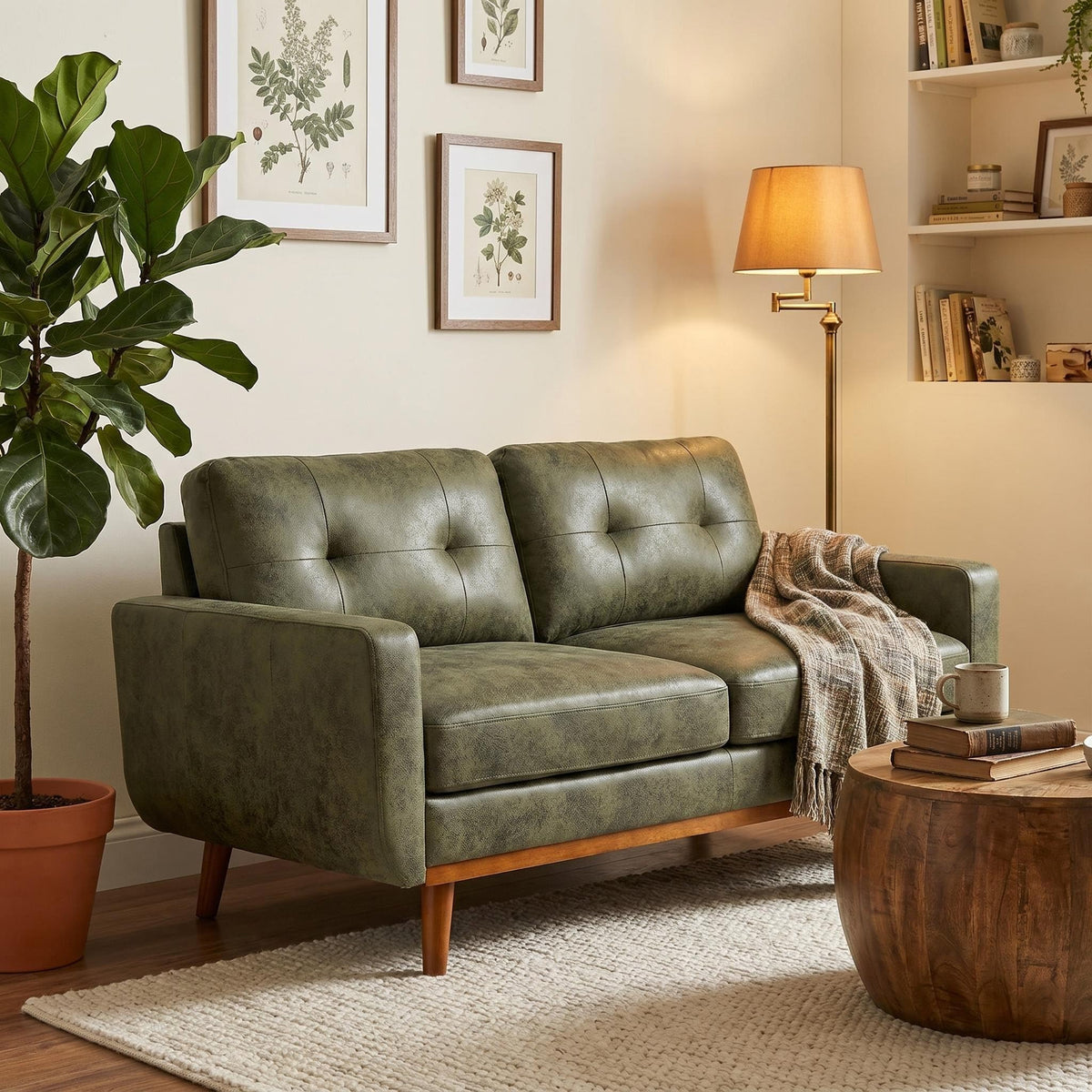 Faux Leather Tufted Loveseat