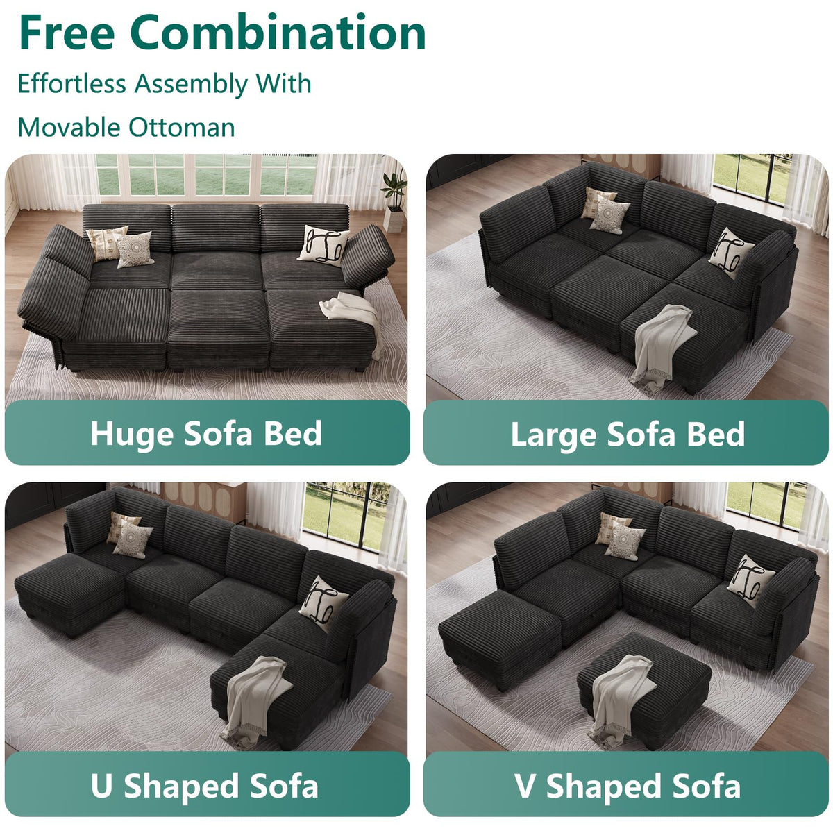 Modular Sectional Cloud Couch, Convertible Sleeper Sofa Bed for Living Room