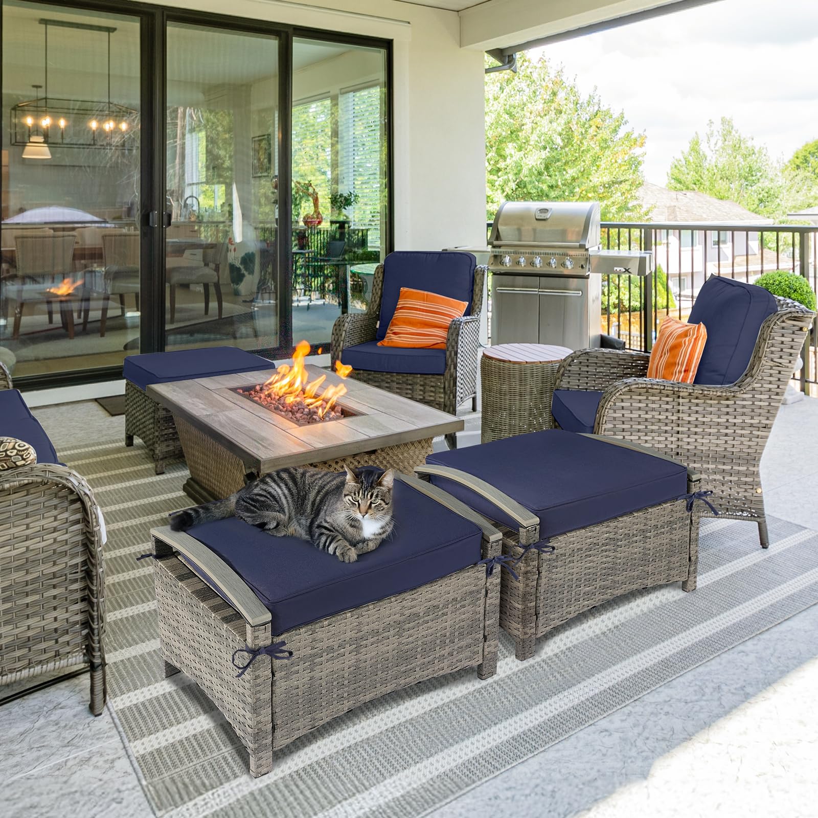 Wicker Outdoor Ottoman with Removable Cushion – PE Rattan, 400 lb Capacity