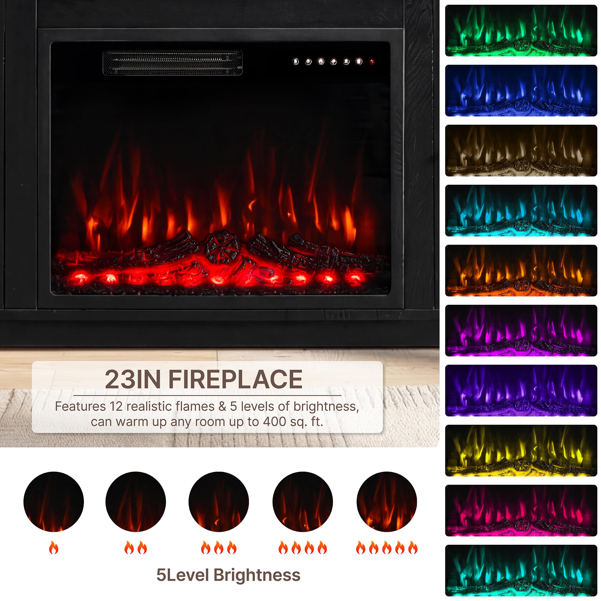 KISLOT 70'' Fluted Fireplace TV Stand for TVs Up to 80",Sliding Tambour Doors,Modern Entertainment Center with 23" Electric Fireplace, Power Outlet & Cable Management, Media Console for Living Room