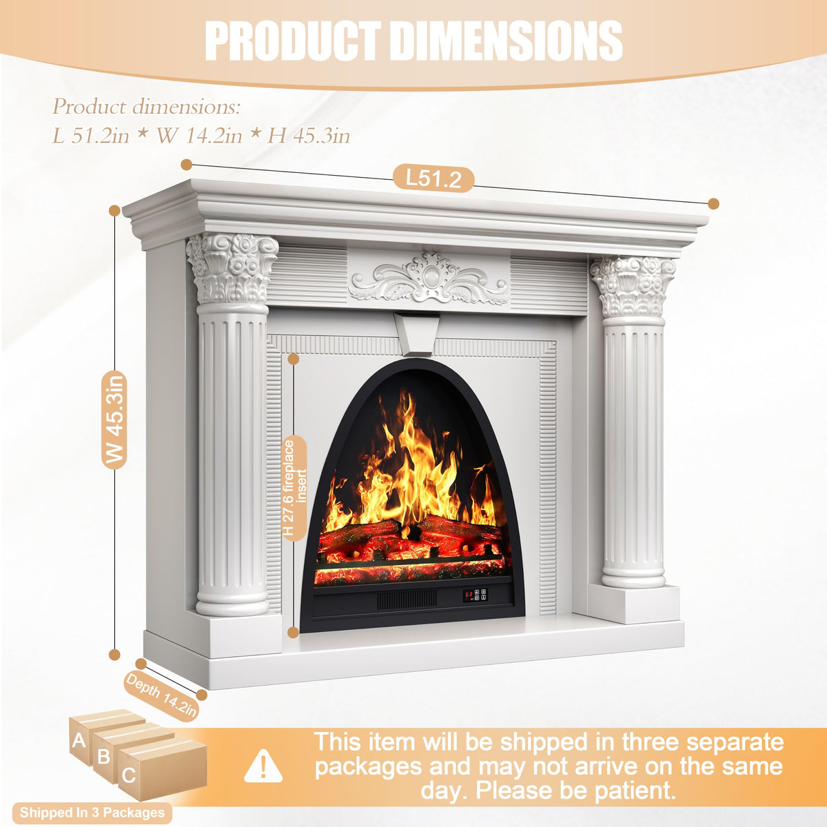 RECHHX 51.2” Solid Wood Electric Fireplace with Mantel, Fireplace TV Stand