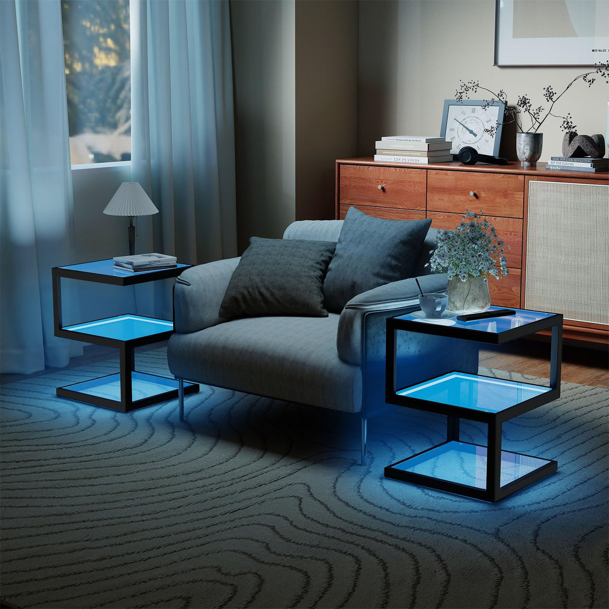 3-Tier Glass LED Side Table