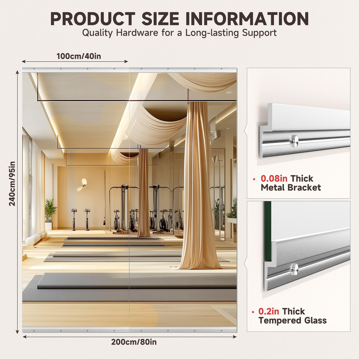 WINNICE 95"x40" 2 Pack Extra Large Home Gym Mirror Set, Full Body Wall Mounted Fitness Mirrors, 4MM Professional Grade Tempered Glass with Complete Installation Kit