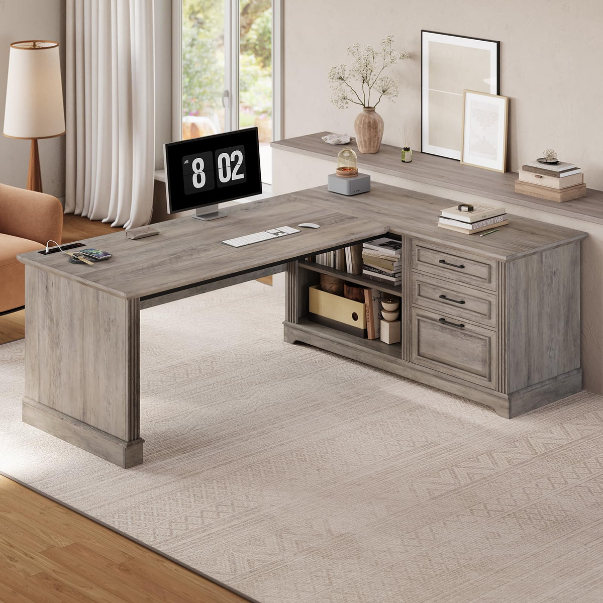 SEDETA Farmhouse 61" Executive Office Desk with Drawers for Home Office