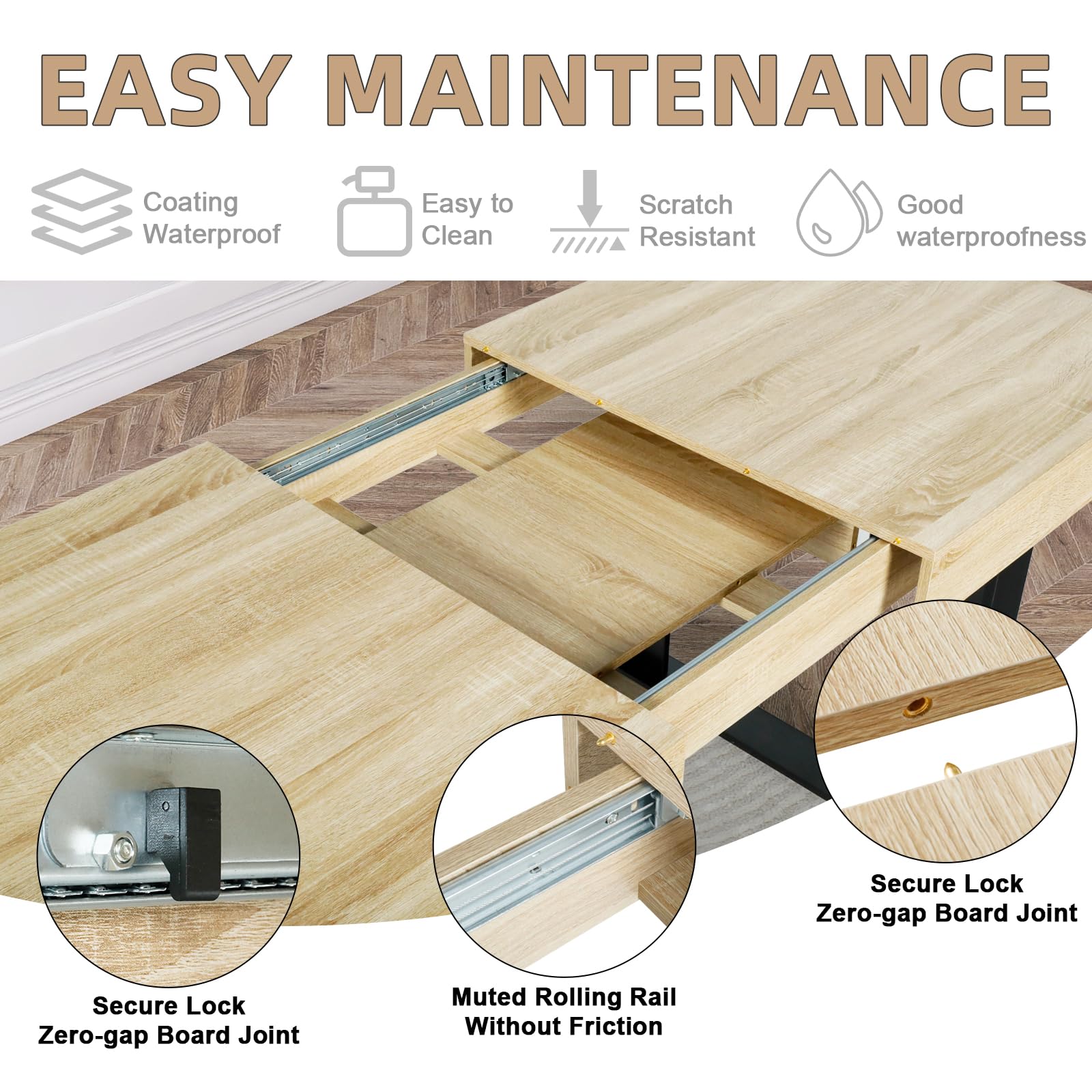 Extendable Dining Table 63"-79", Seats 6-10
